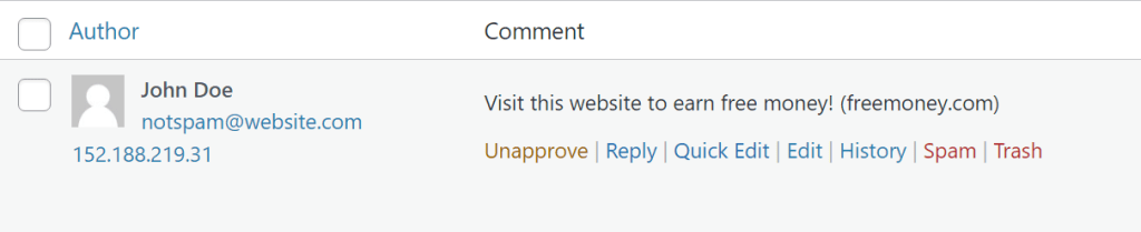 example of a spam comment