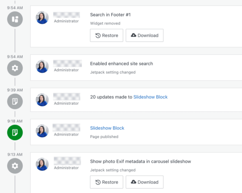 activity log from Jetpack