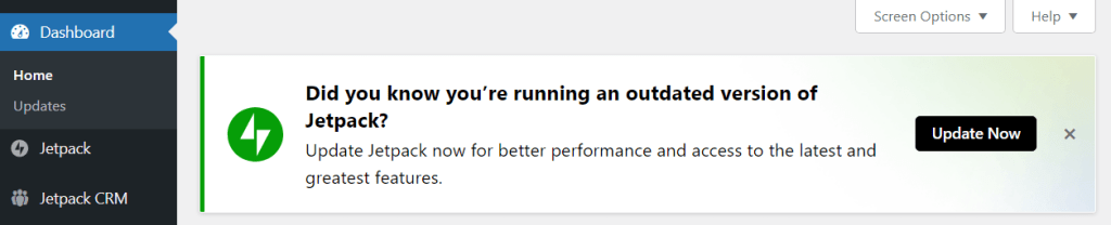 notice that the version of Jetpack currently in use is outdated
