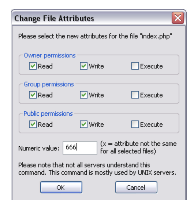 updating file attributes for the index.php file