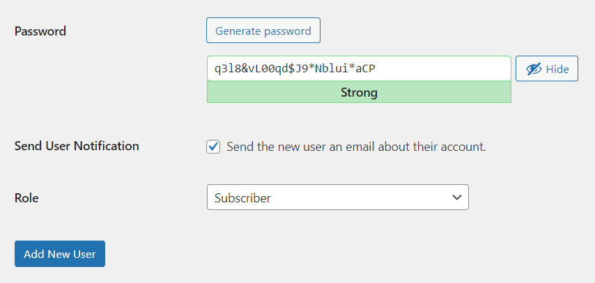 setting a new password in WordPress